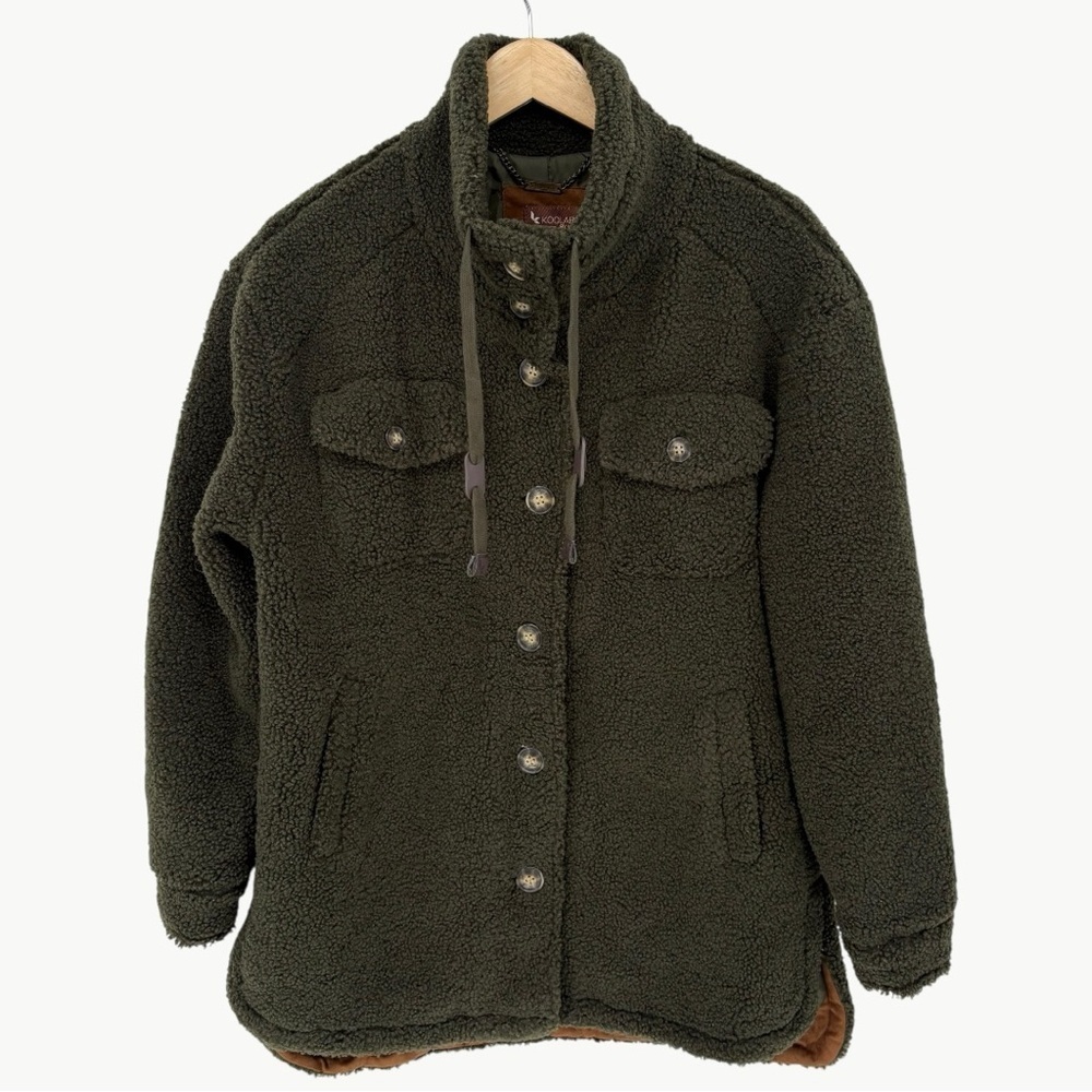 Koolaburra UGG Sherpa Longline Jacket Size XS Olive Green Oversized Cozy - Picture 7 of 10